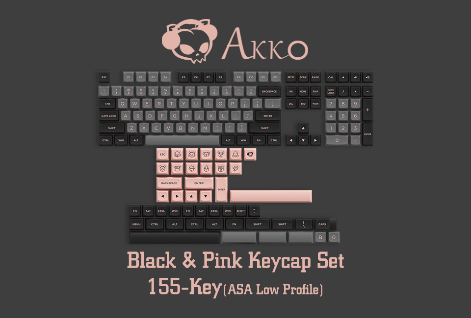 Keycap Akko Black Pink ASA Low Profile H9