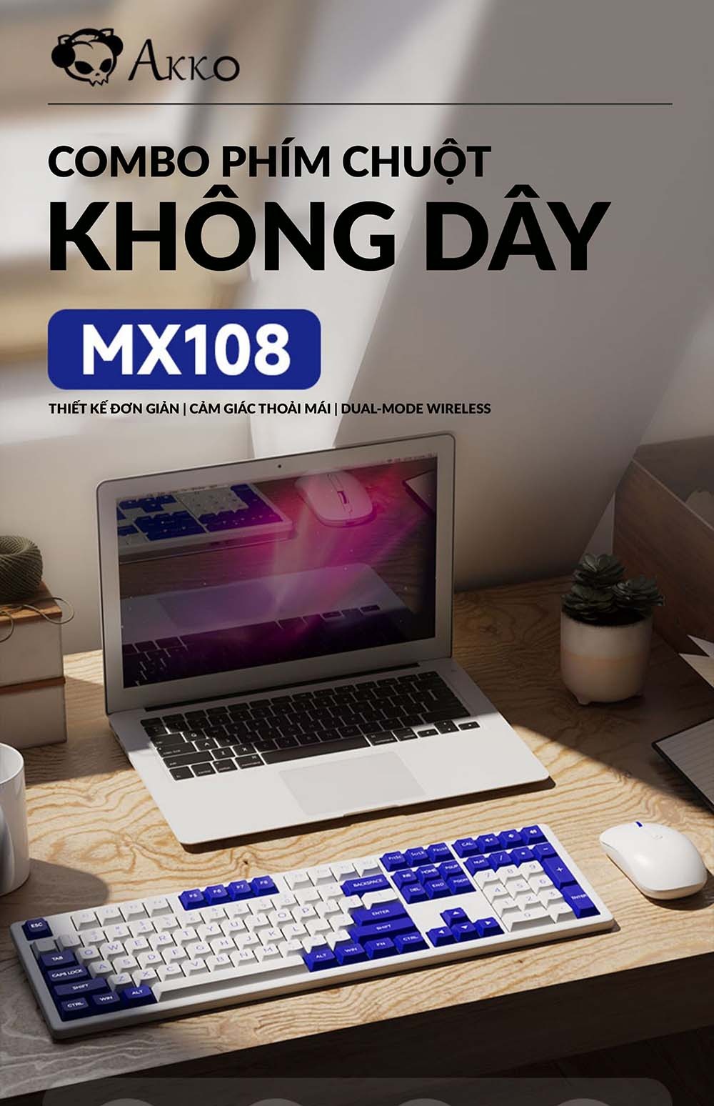 Bộ phím chuột Akko MX108 Blue on White H3