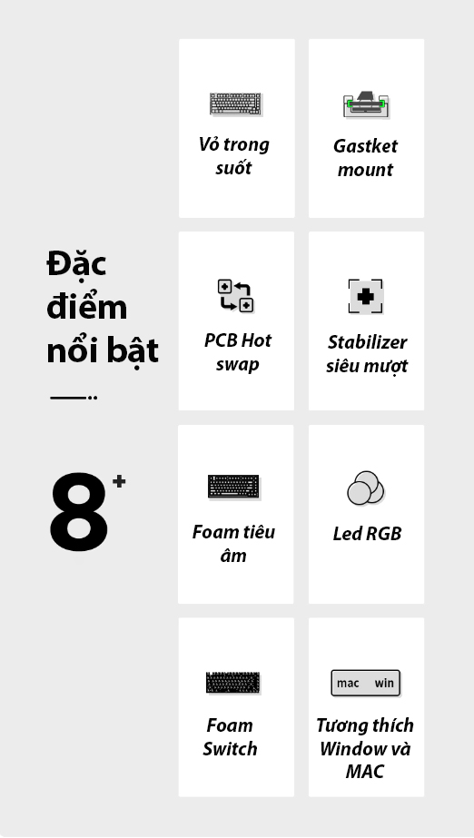 Kit bàn phím FL-Esports Q75 Crystal Grey H8