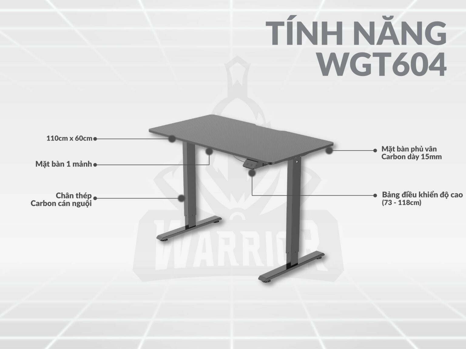 Bàn nâng hạ điện Warrior WGT604 Black H3