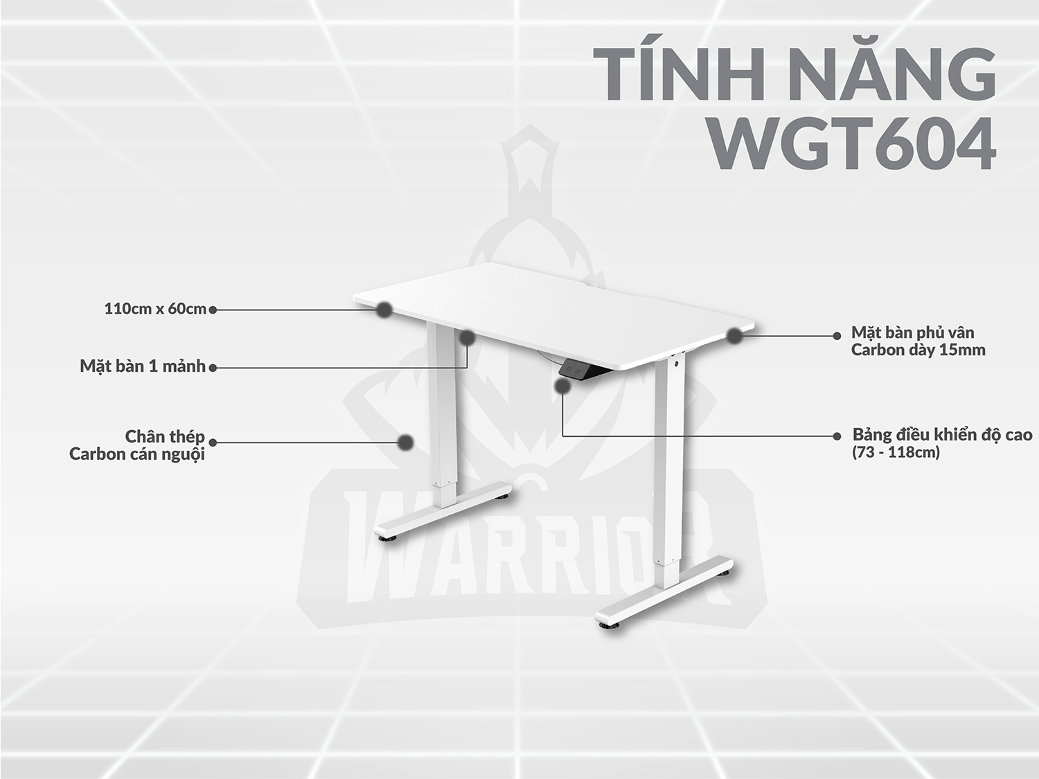 Bàn nâng hạ điện Warrior WGT604 White H3