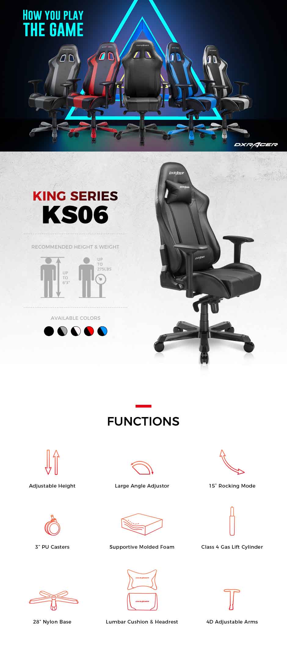 Ghế game DXRacer King Series KS06 Thông số H1