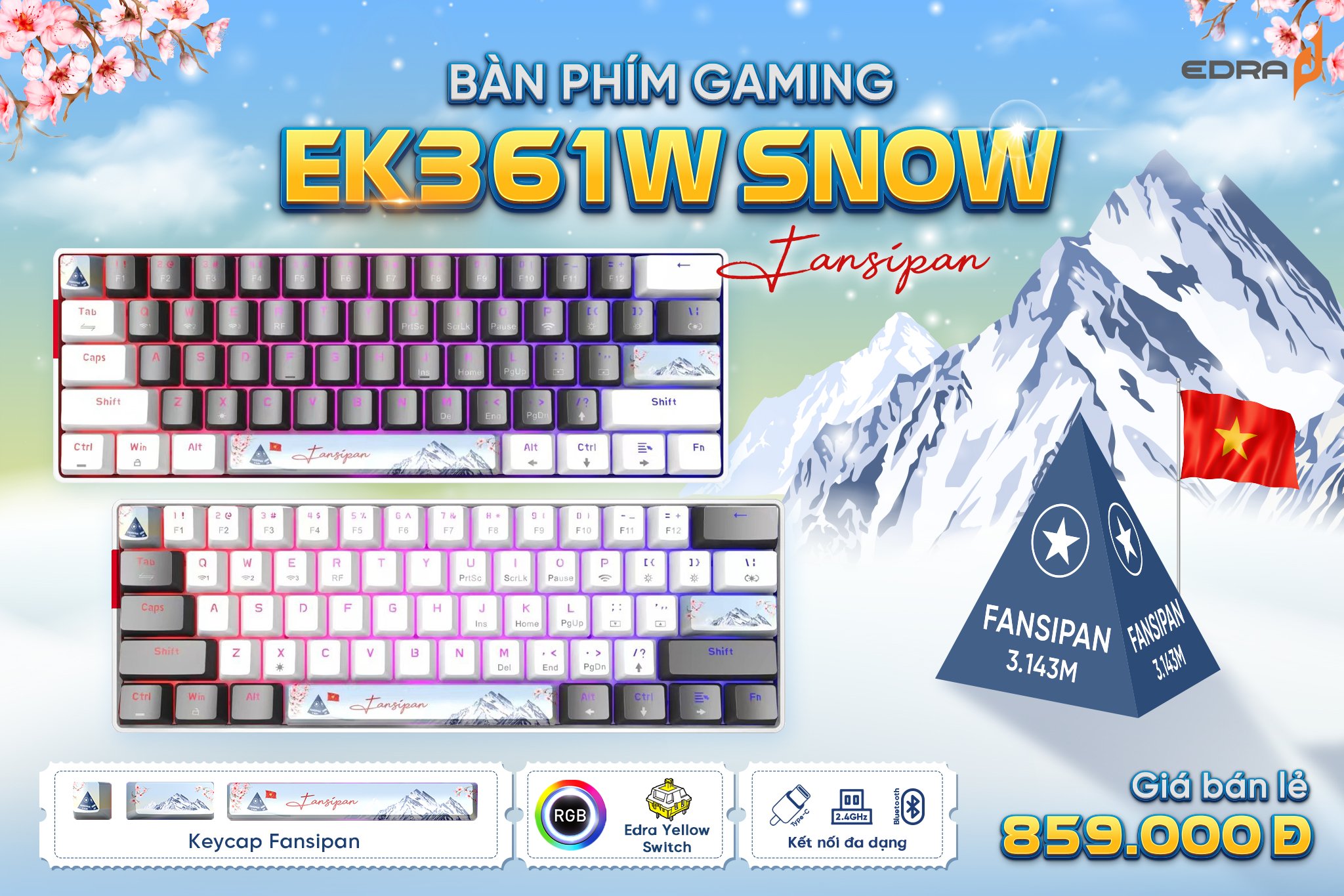 Bàn phím cơ E-Dra EK361w Snow H1