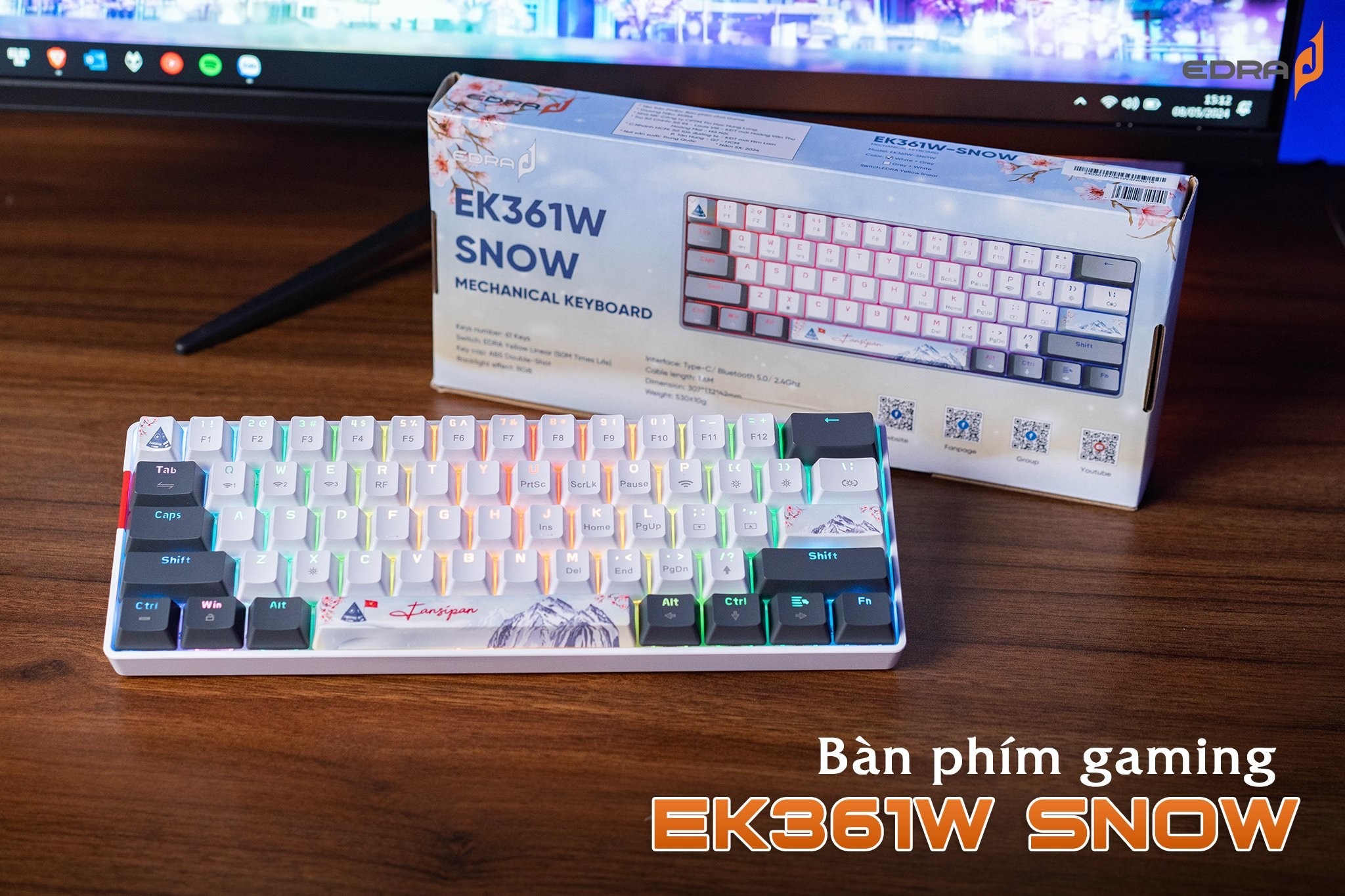 Bàn phím cơ E-Dra EK361w Snow H2