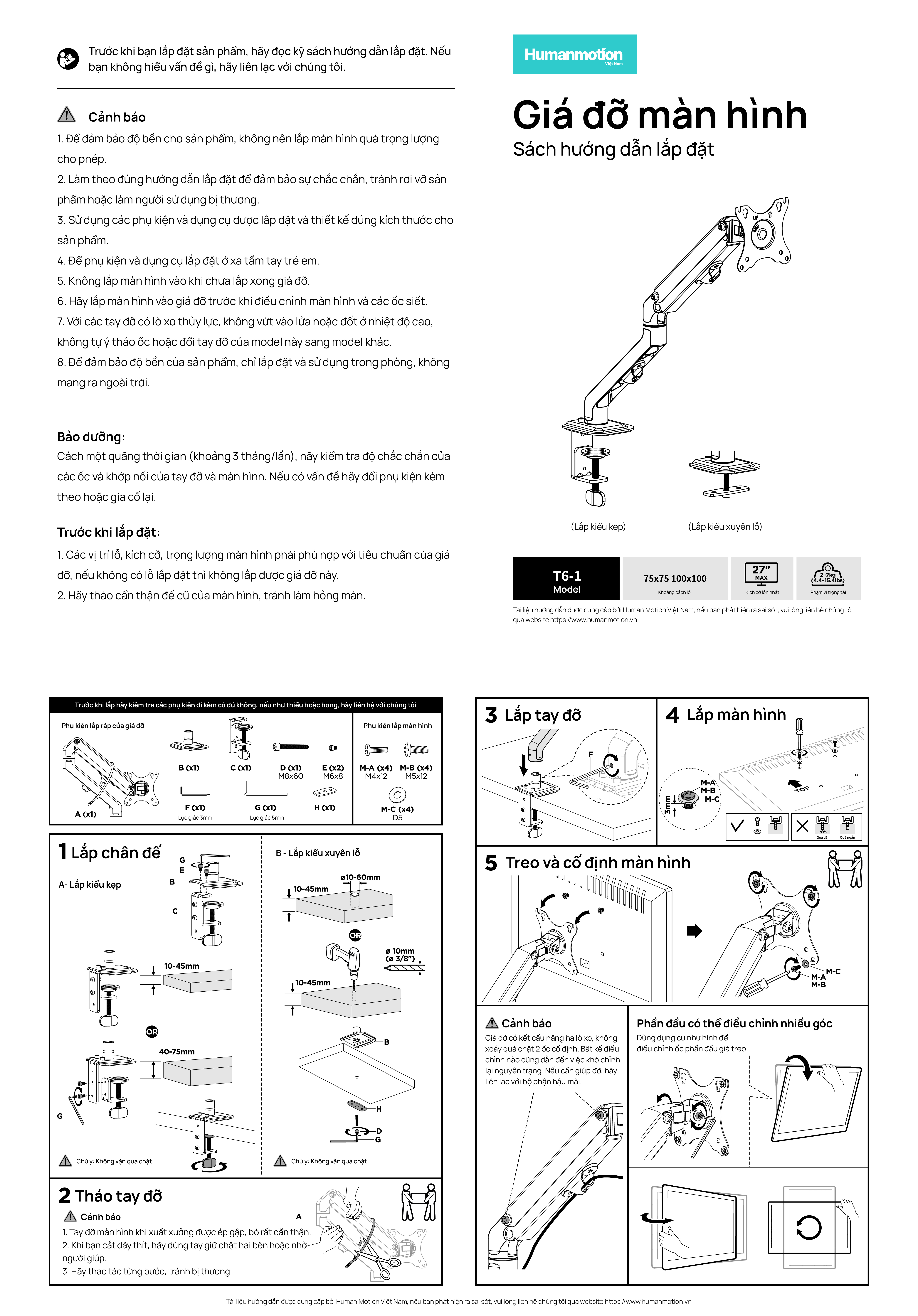 Giá đỡ màn hình Human Motion T6 HDLD