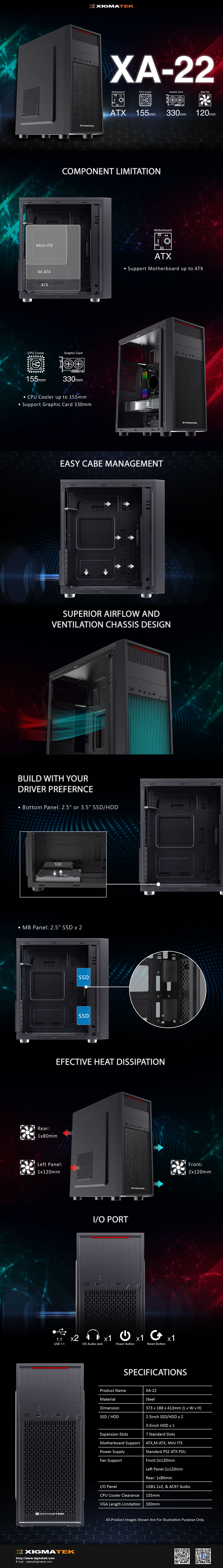 Vỏ case Xigmatek XA-22 Specs