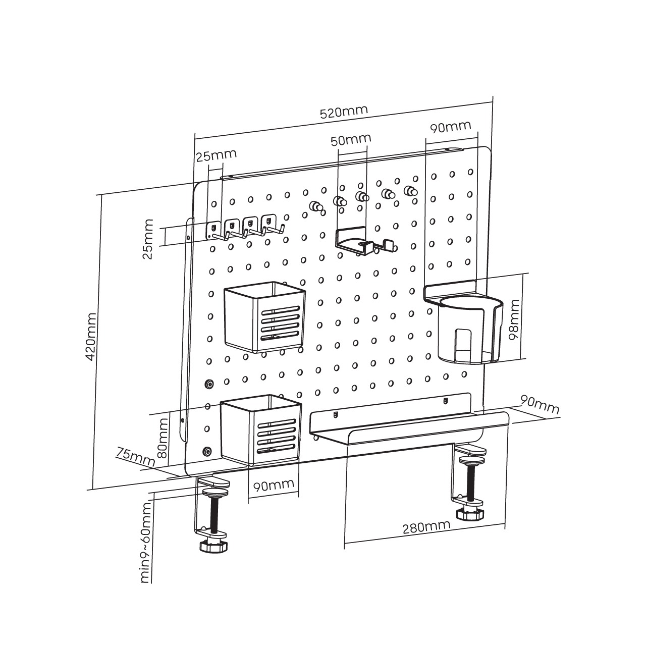 Bảng treo đồ Pegboard HyperWork Aster PG02 H6