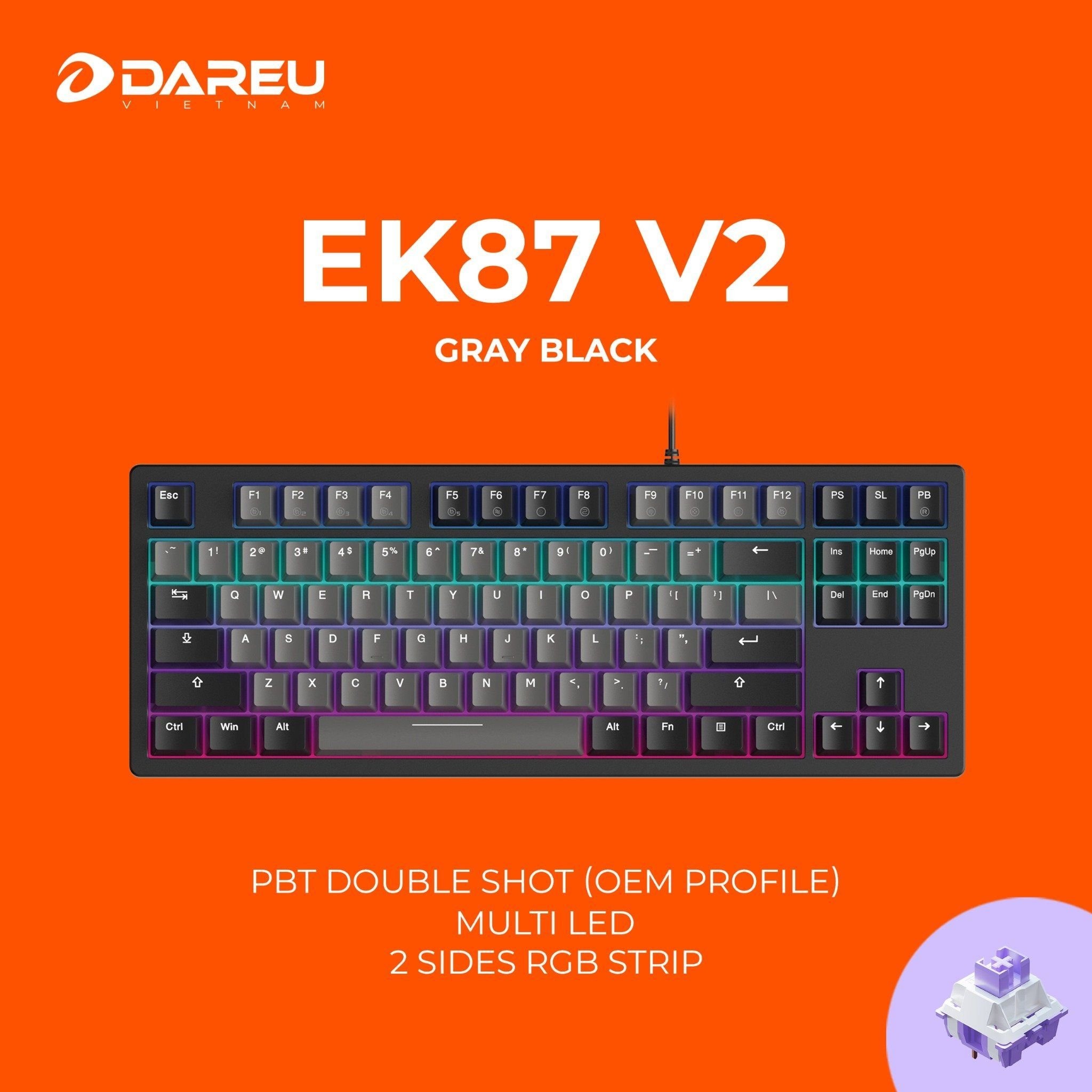 Bàn phím cơ DareU EK87 v2 Gray Black H6