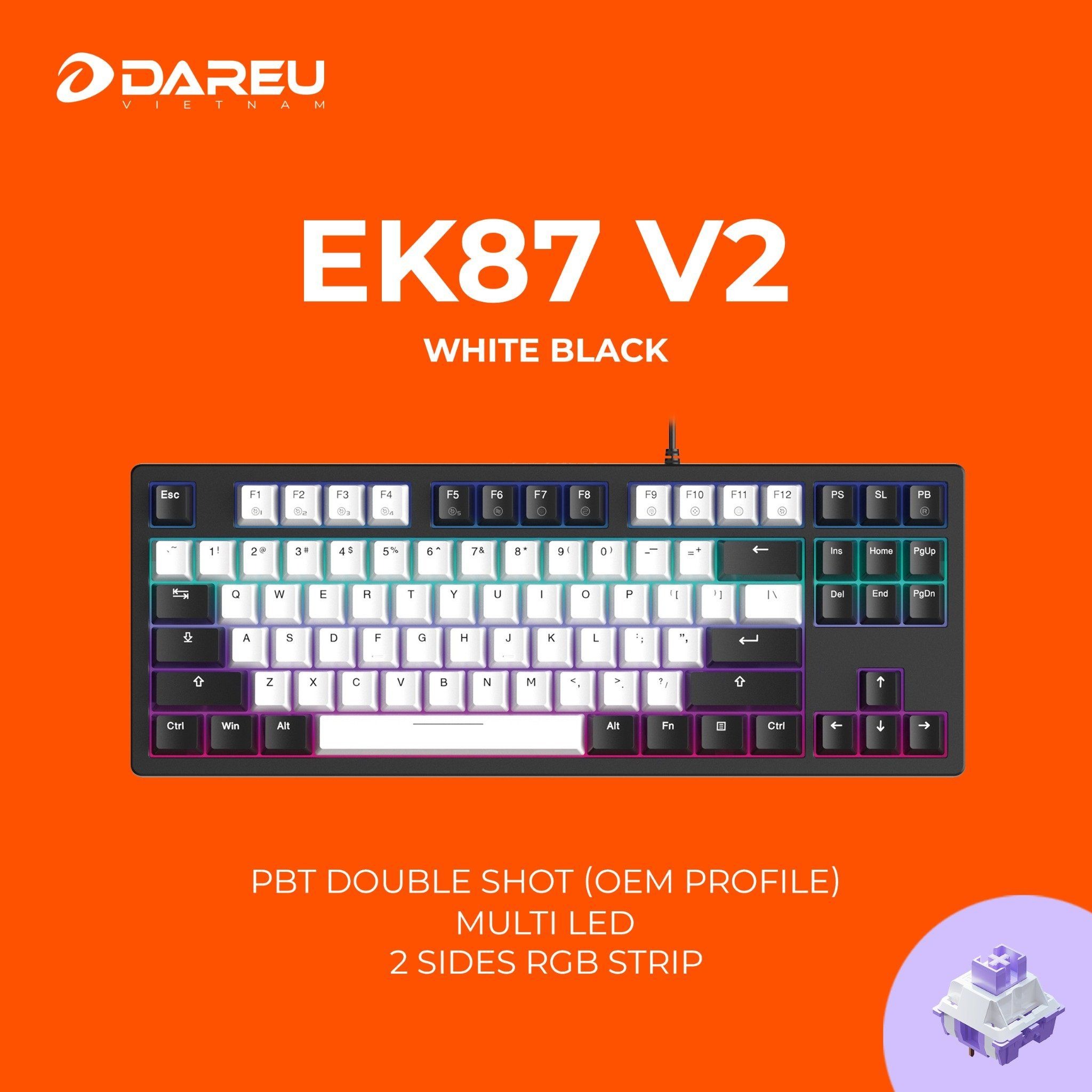 Bàn phím cơ DareU EK87 v2 White Black H6